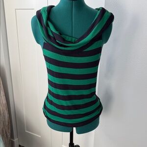 Bordeaux Striped Cowl Neck Sweater in Green and Navy